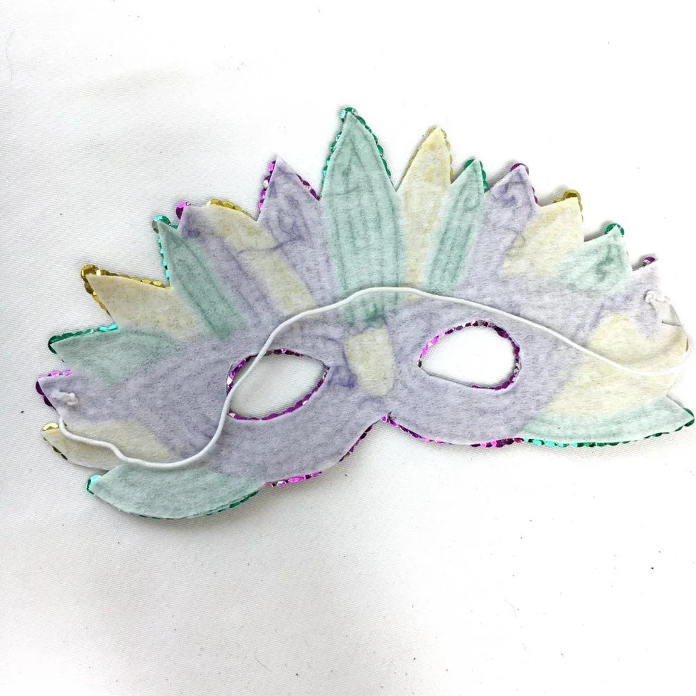 Mardi Gras Purple green gold Sequin Flat face mask NOS